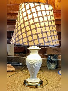Lenox Ceramic Floral Table Lamp with Patterned Shade - White and Gold